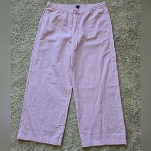 J.Crew Linen Blend Slim Wide Leg Drawstring Pants Womens 16 Pink Stripe